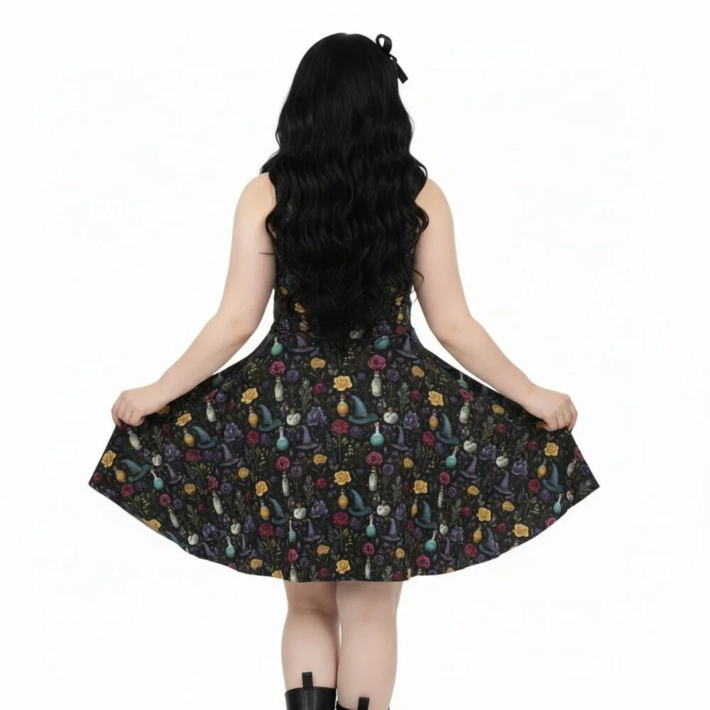 Whimsigoth Witchy Goth Fit & Flare Dress - Picture 8 of 14